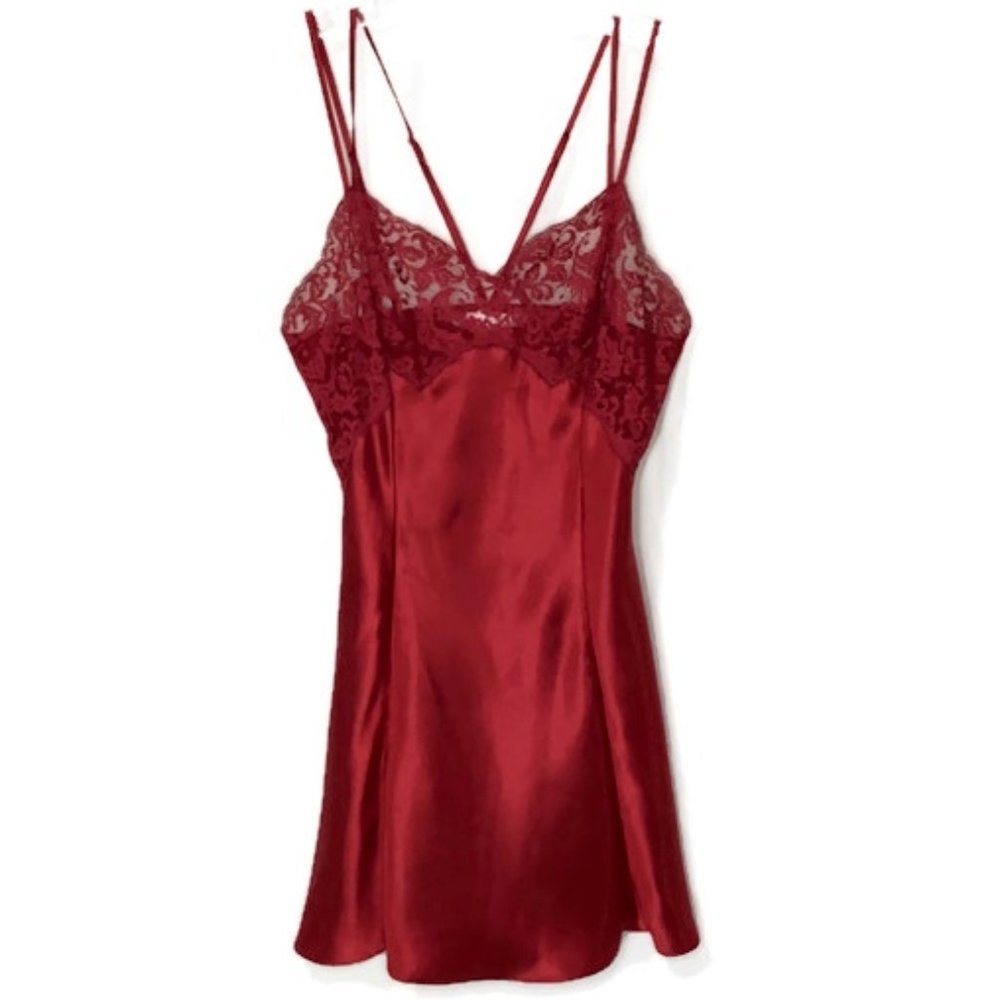 VICTORIA'S SECRET Red SATIN LACE Silky Nighty SM